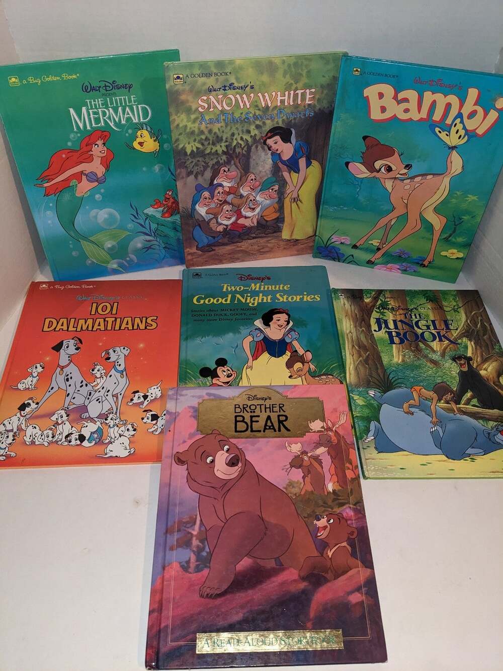 7 Vintage 1980's - 90's Disney Big Golden Books Little Mermaid Bambi Snow White
